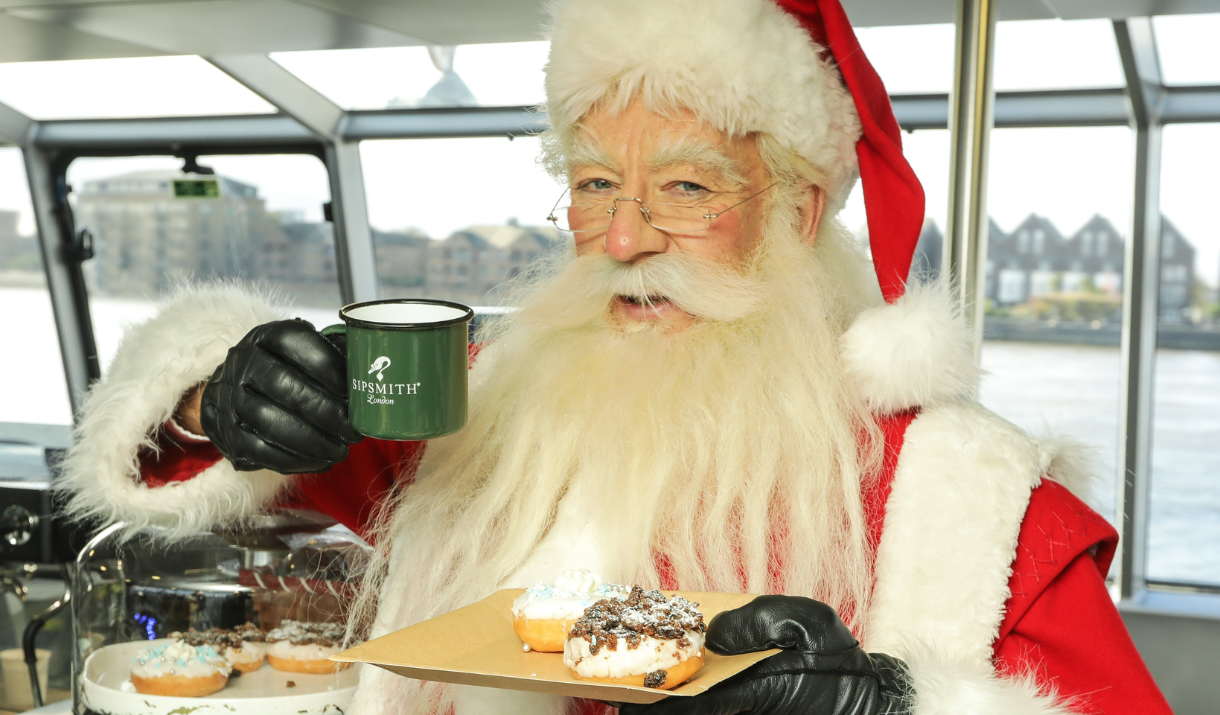 Santa at the on board cafe on Uber Boat by Thames Clippers